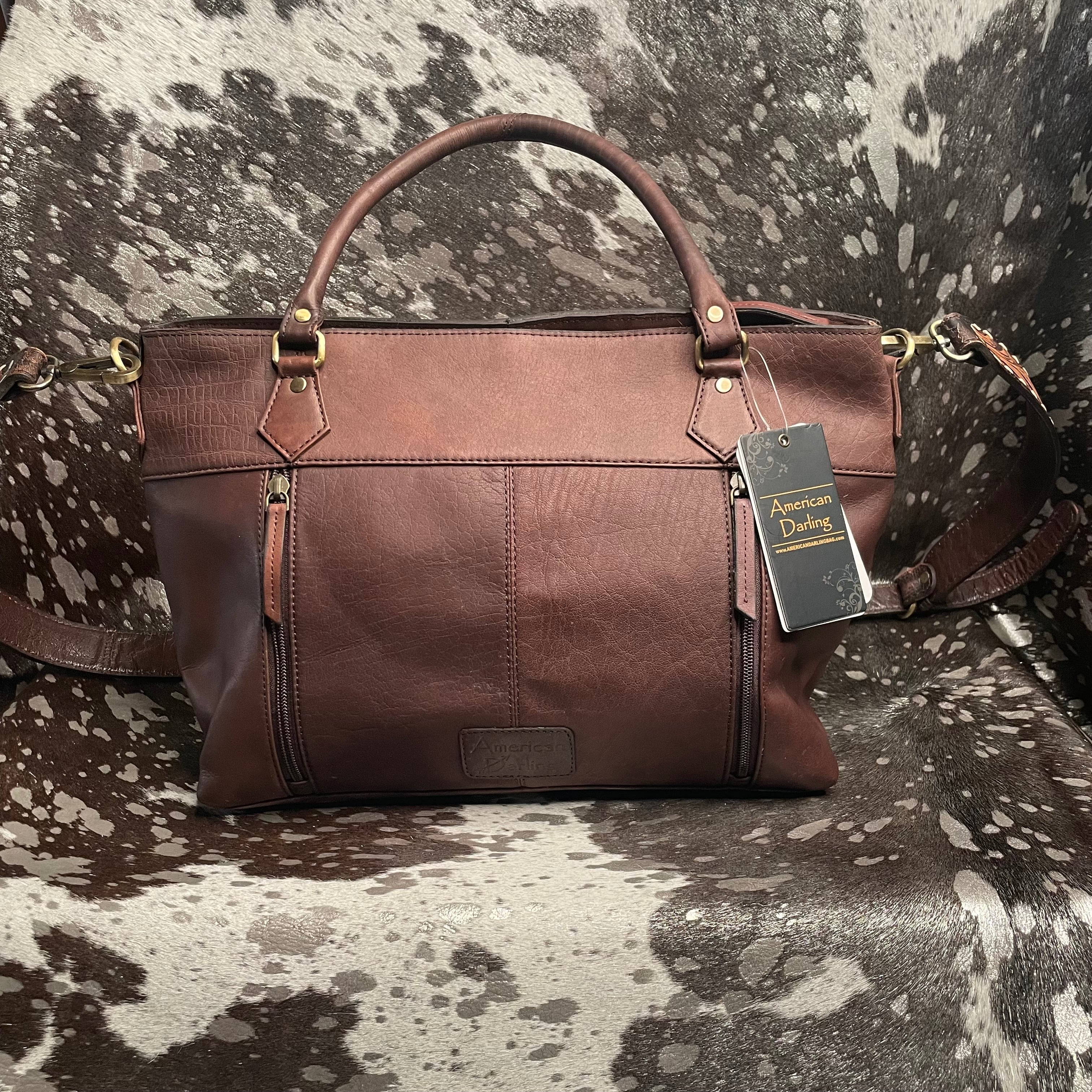 American Darling Hair on Hide Acid Wash Tote with Leather Trim