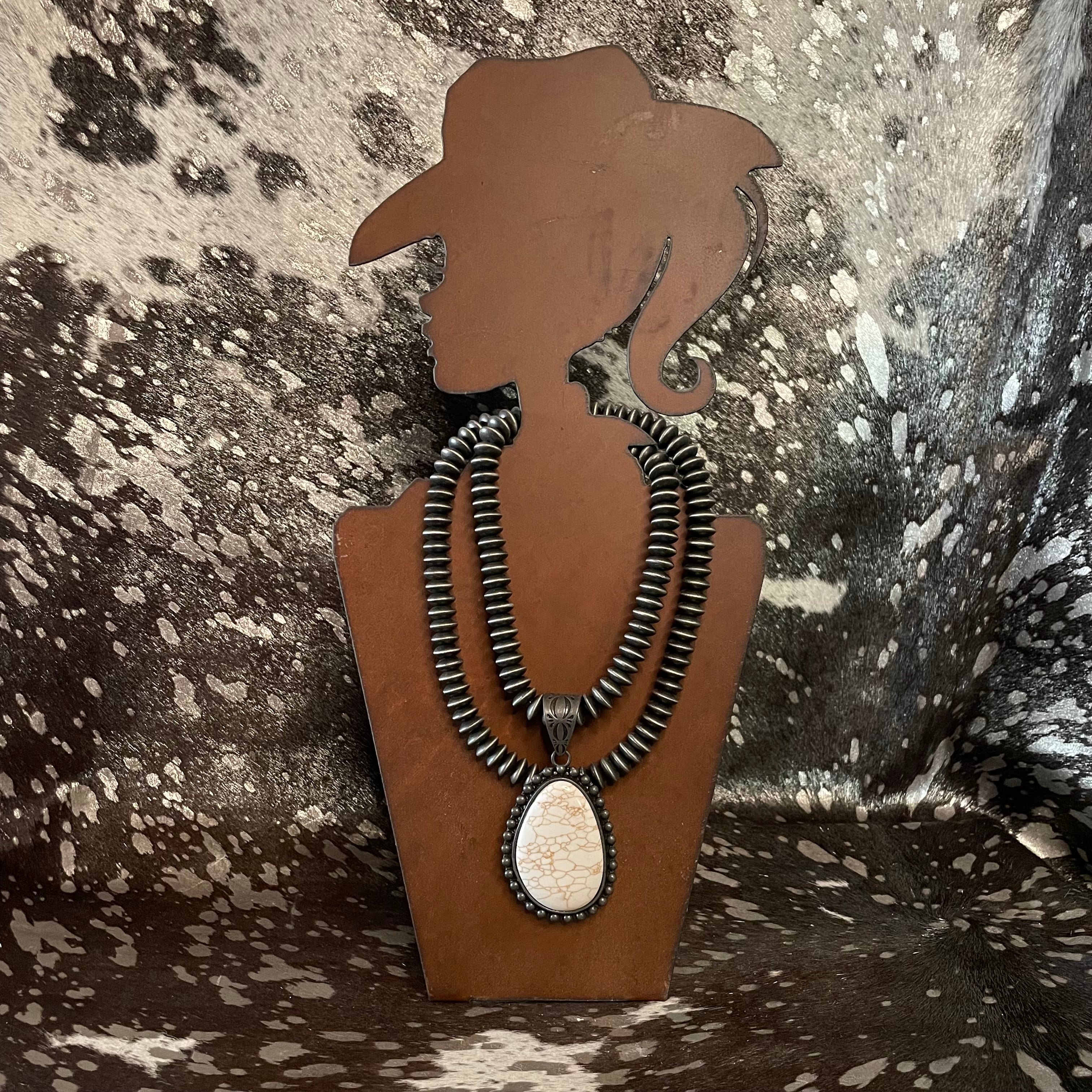 Faux Navajo Pearl Beads White Teardrop Pendant Necklace