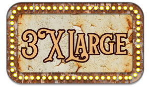 Vintage-style sign with '3 X Large' text on a rectangular background with light bulbs.