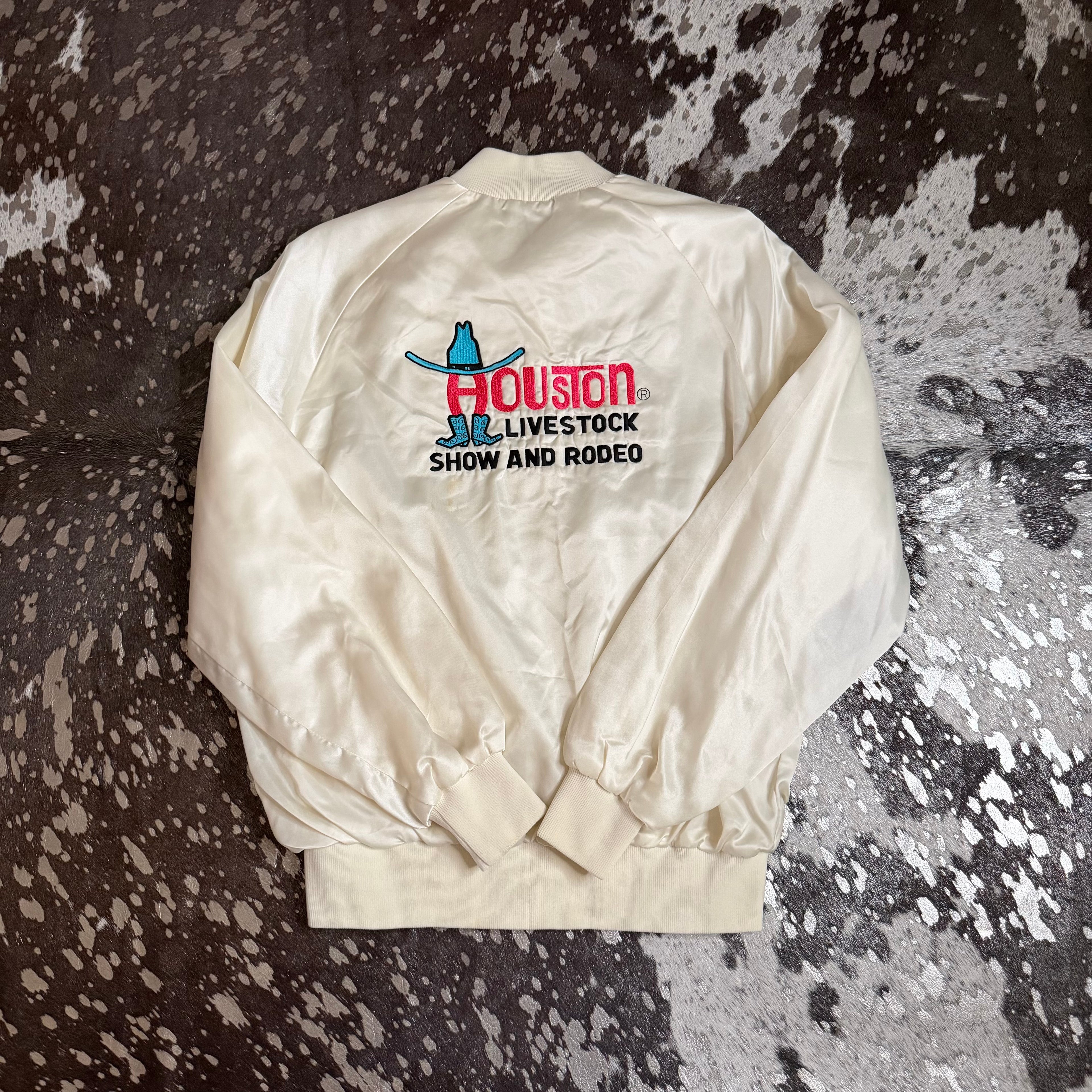 Medium Vintage Houston Livestock Show & Rodeo White Satin Jacket