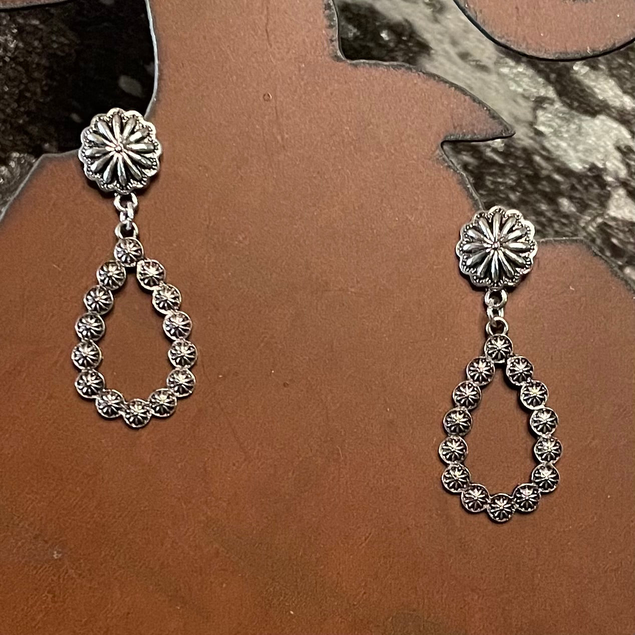 Concho Teardrop Dangle Earrings