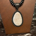 Faux Navajo Pearl Beads White Teardrop Pendant Necklace