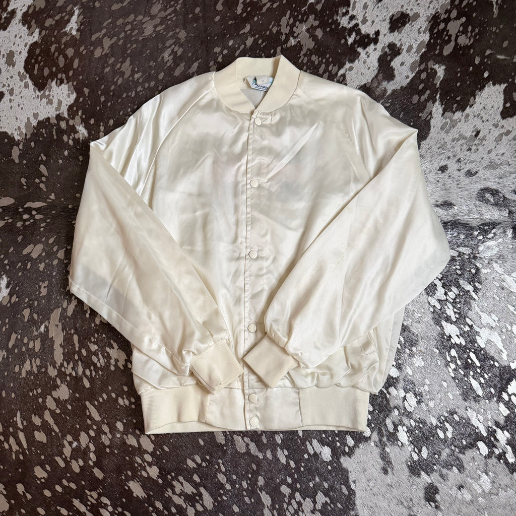 Medium Vintage Houston Livestock Show & Rodeo White Satin Jacket