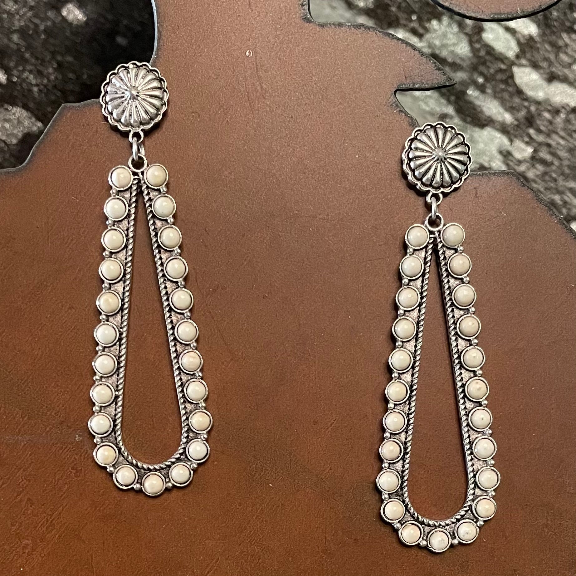 White Sunburst Long Teardrop Earrings