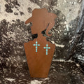 FAUX 3" Turquoise Cross Dangle Earrings