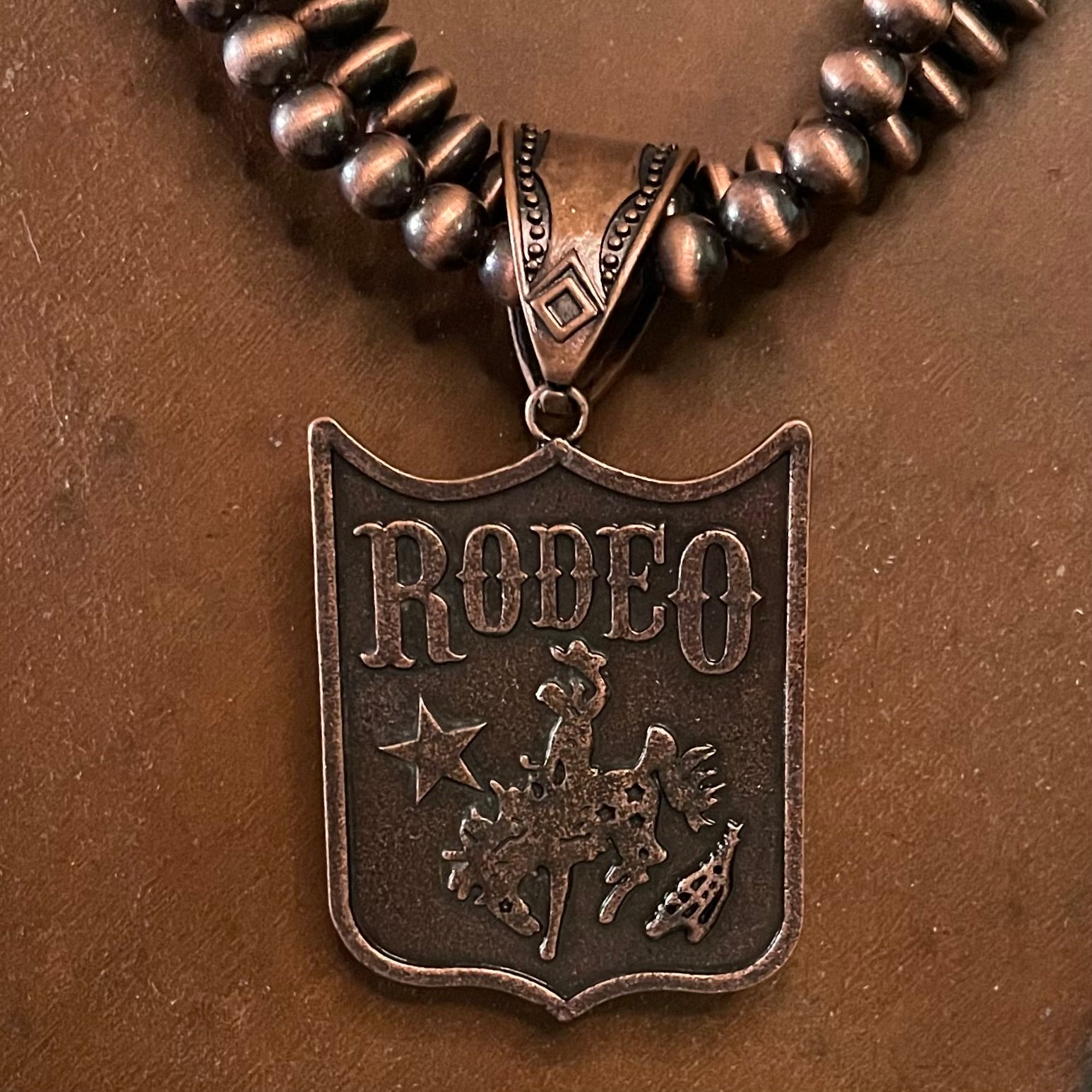 24" Double Copper Navajo Pearl Beads Rodeo Necklace