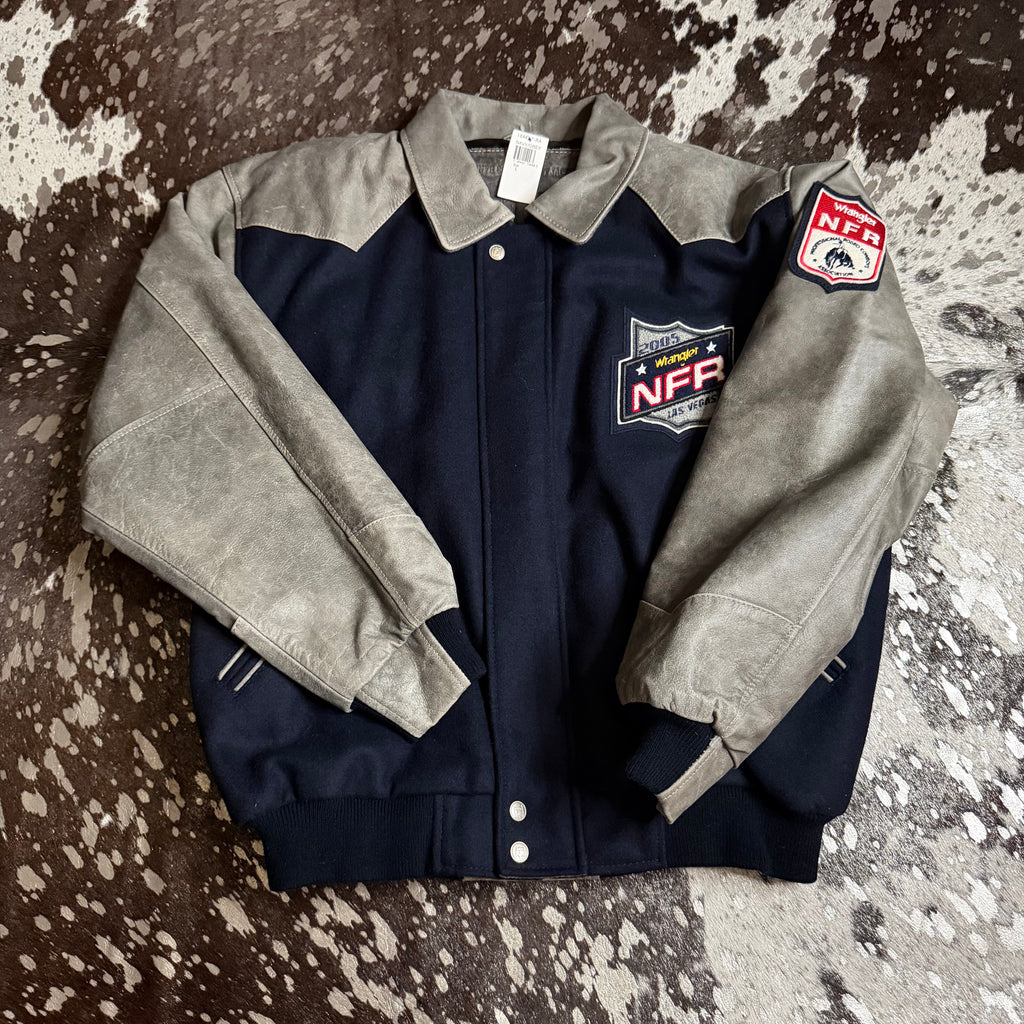 Large Vintage 2005 Wool & Leather NFR Official Contestant Jacket