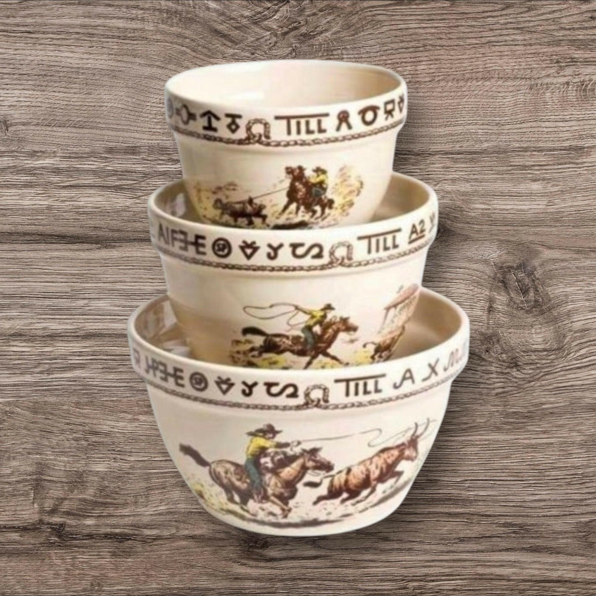 True West Rodeo Pattern Mixing Bowl Set of 3