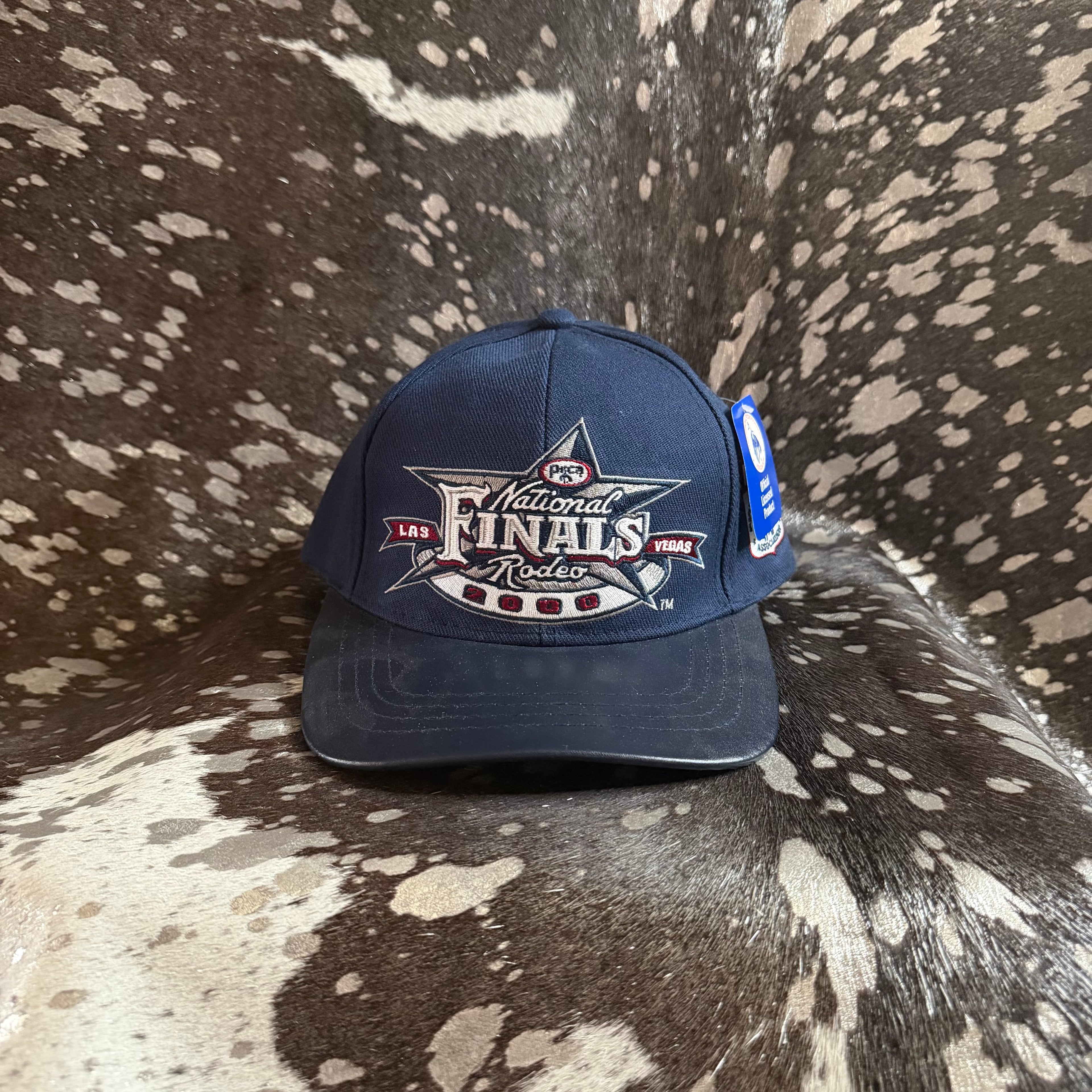 Vintage 2000 National Finals Rodeo NFR Hat, navy blue with leather trim