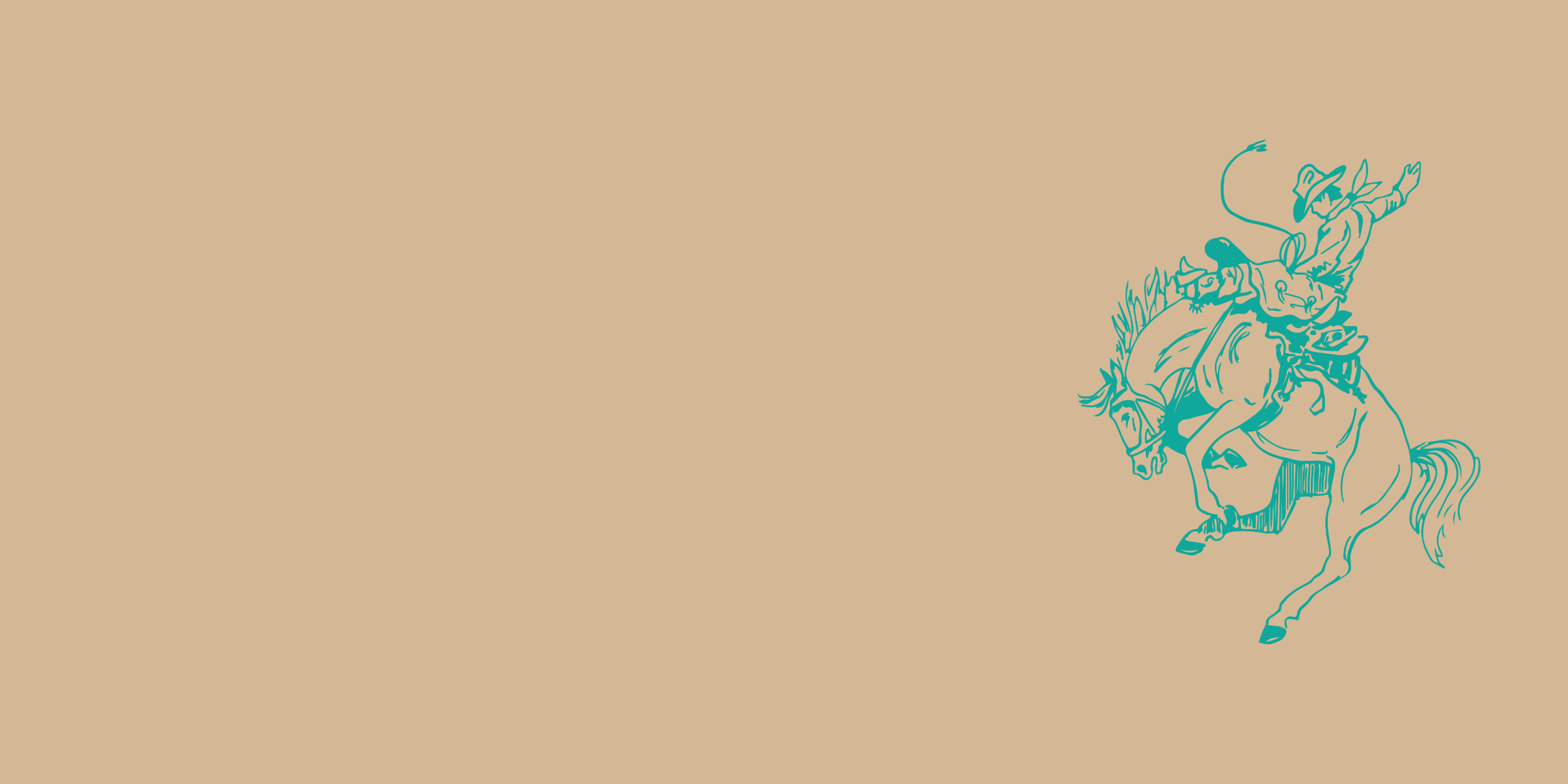 turquoise horse and rider illustration on a beige background